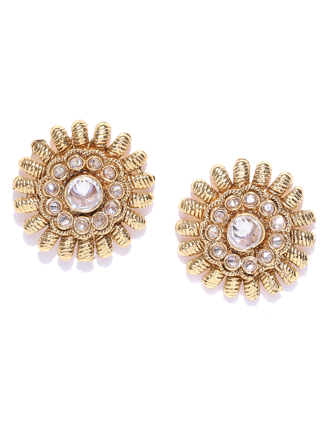 YouBella Gold-Plated Textured Circular Oversized Studs